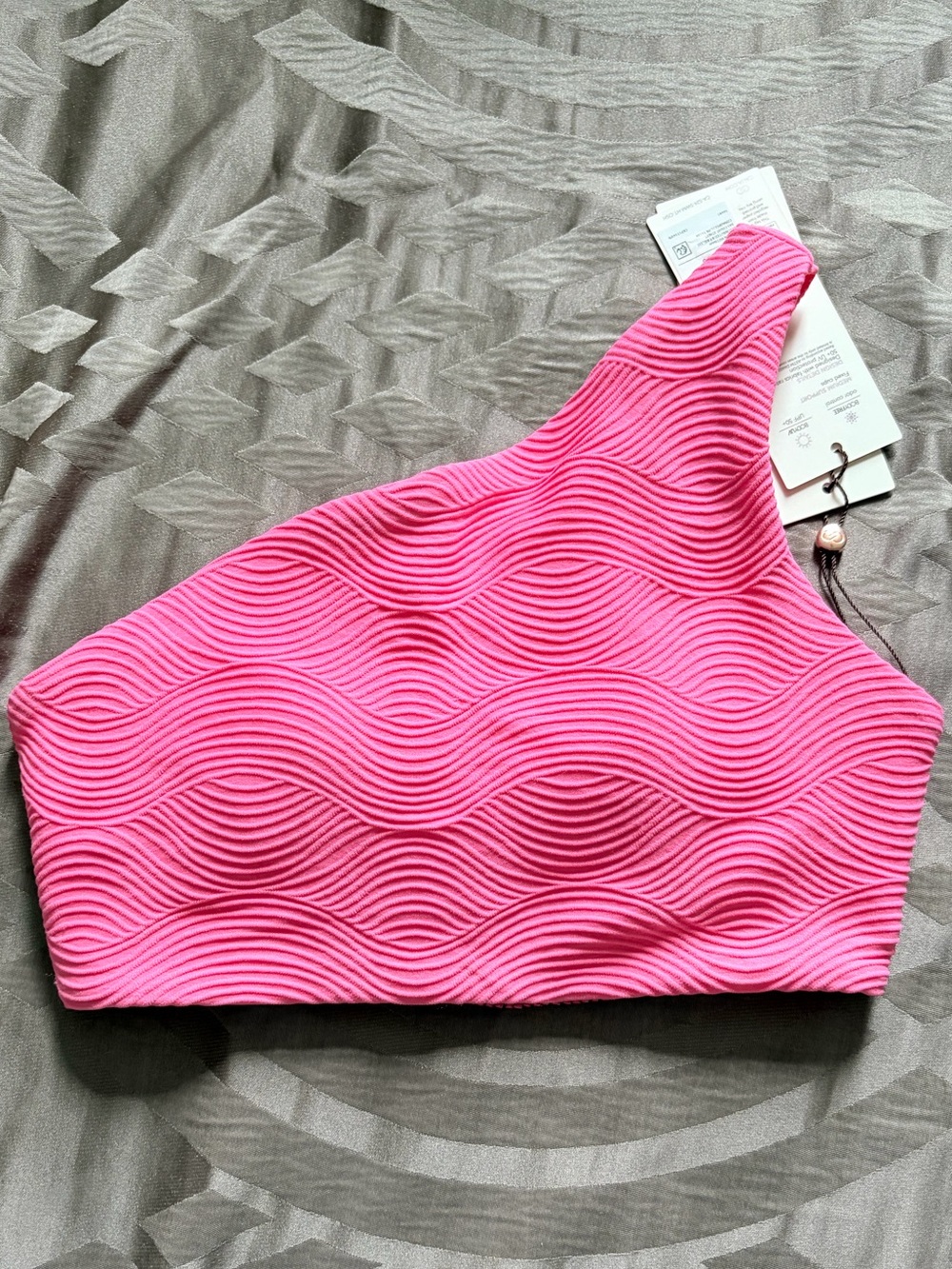 CALIA by Carrie Underwood One-Shoulder Ribbed Swim Top - Hot Pink